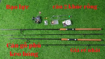 Bộ cần câu 2 khúc rỗng bạo lực expert spin cán gỗ bần phủ keo ( máy Deukio)