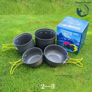 Bộ nồi dã ngoại cắm trại mini nhỏ gọn 4 nồi bằng hợp kim nhôm đặc biệt chống dính, chịu được mài mòn cao
